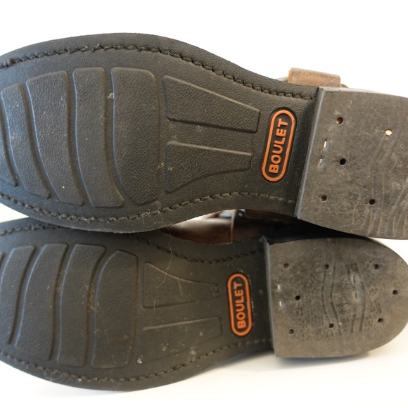 Boulet Brown Leather Western Cowboy Harness Boots Size 8 - Picture 6 of 11